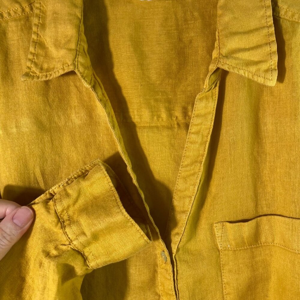 C&C California Mustard Yellow Linen Button-Down Shirt - Picture 3 of 8